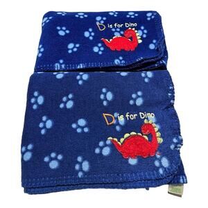 2 Circo D Is For Dino Dinosaur Blue Fleece Baby Blankets Paw Print Target
